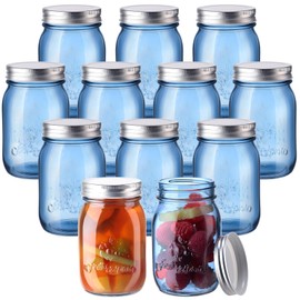 Yaomiao 12 Pack Mason Jars with Lids 16oz Regular Mouth Pint Vintage Canning Jars Centerpieces Bulk Airtight Glass Jar Container for Storage Pickling Fermenting Preserving DIY Crafts(Blue)