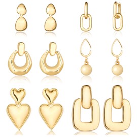wgoud 6 Pairs Gold Hoop Earrings Set for Women, 14K Gold Plated Hypoallergenic Lightweight Chunky Open Huggie Hoops Earrings Jewelry for Gift. (Gold01)