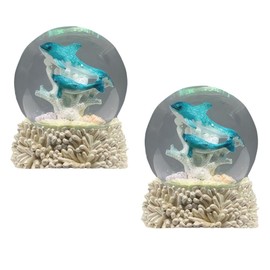 ICE ARMOR 2-PC Gift Set 3.25" H Dolphin Snow Globe Statue Sculpture Ornament Decoration Home/Room Decor for Housewarming, Holidays, Christmas Special