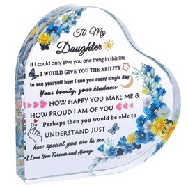 YWHL Daughter Gifts from Mom Dad Heart Shape Glass Keepsake Birthday Gifts for Daughter Adult to My Daughter Graduation Present Unique Gifts for Daughters on Christmas Wedding Valentine Mothers Day