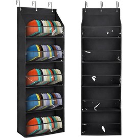 Hat Organizer for Baseball Caps - Hat Rack for Door - Hat Storage for Baseball Caps, Hat Holder on Wall, 5 Layers, Can Hold Up to 60 Hats, Clear Deep Pockets, With 3 Hooks (Black):_Grey