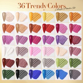 BORN PRETTY Acrylic Powder Set 36 Colors Fall Winter Acrylic Nail Powder Orange Pumpkin Red Purple Green Blue Professional Polymer 3D Acrylic Nail Art Kit for French Nails Extension Nail Carving