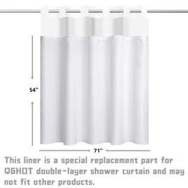 Waterproof Fabric Snap in Shower Curtain Liner Replacement 71 W x 56" L for 71" W x 74" L Hookless Shower Curtain - Removable & Detachable to Wash