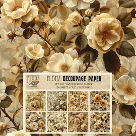 Decoupage Paper Pack (24 Sheets 6"x6") Antique Rose Garden: Timeless Sepia Petals in Elegant and Sophisticated Floral Designs # Vintage Styled Paper for Craft and Scrapbooking
