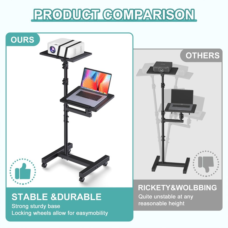 Facilife 2 Shelves Projector Stand Tripod, Mobile Laptop Cart on