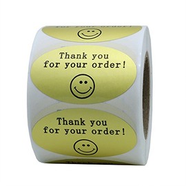 Hybsk 50mmx30mm Oval Gold Metallic Foil Thank You for Your Order Retail Mailing Stickers 500 Labels Per Roll (Gold)