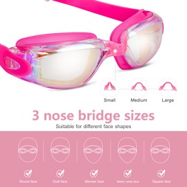 Swimming Goggles, Swimming Goggles with Nose Protection, Swimming Goggles Anti-Fog UV Protection, Ear Plugs & Nose Clips Included & Glasses Box for Triathlon Swimming Goggles Other Summer Sports