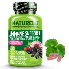 NATURELO NATURELO Immune Support C Vitamin C, Elderberry, Zinc, Echinacea C Natural Immunity Boost w/Antioxidant, Herbal & Mineral Defense - 60 Vegan Capsules