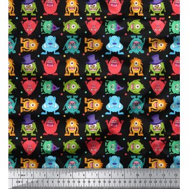 Soimoi Black Cotton Duck Fabric Monster Cartoon Printed Fabric 1 Yard 56 Inch Wide