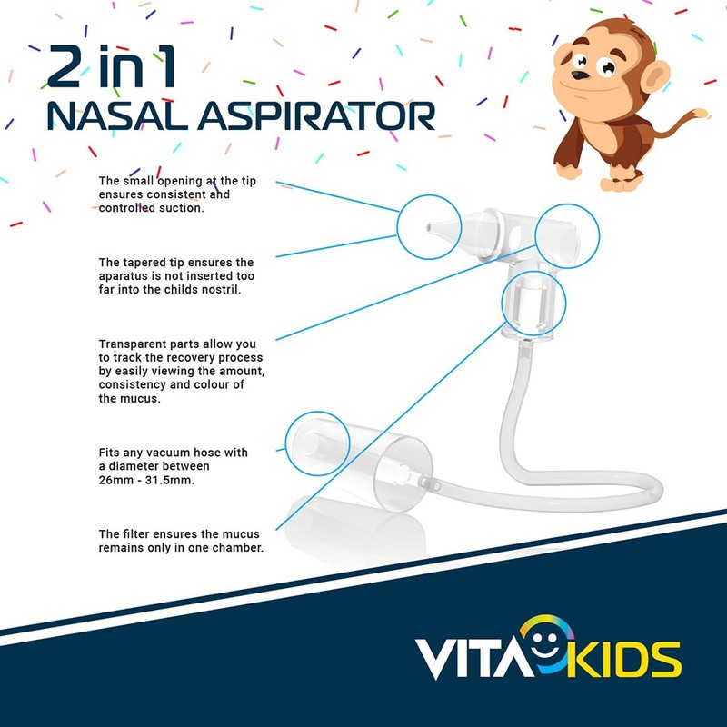 Vitakids 2-in-1 Nasal Aspirator Gentle Mucus Removal for Babies &