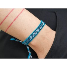 Boho Teal Boho Woven Bracelet, Slim Bracelet, Textile Cloth Bracelet, Folk Art Hippie