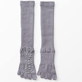 Verdancy Yoga Pilates Toe Socks with Grips for Women Non Slip Compression Cushioned Knee High Over the Calf Socks (Gray)