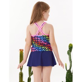 GRACE KARIN Girls Summer Beach Swimwear Floral Print 2 Piece Swimsuits Navy Blue-Colorful Hearts 10 Years