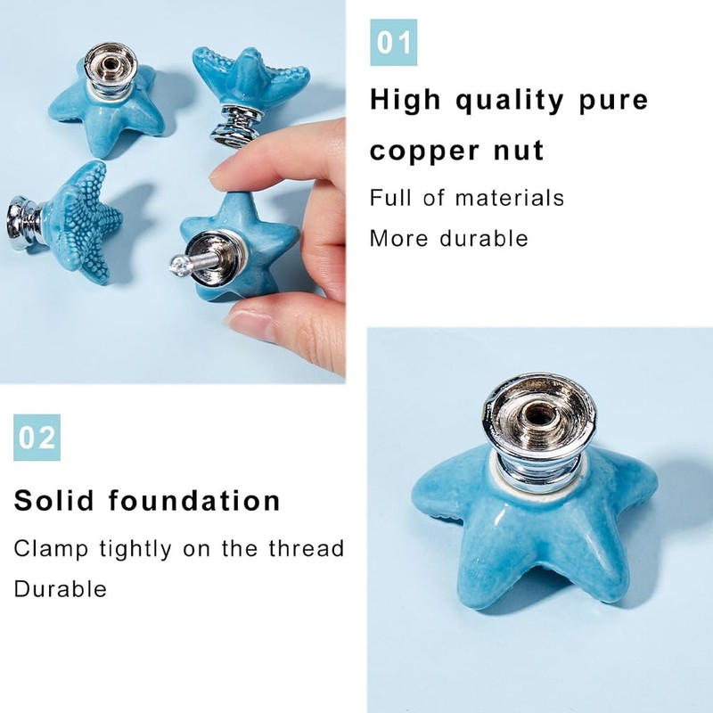 GORGECRAFT 4 Sets Starfish Ceramic Cabinet Knobs Marine Animals Theme