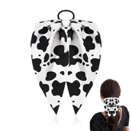 Cow Print Hair Band with Bow for Women Rabbit Bunny Ear Bowknot Elastic Hairband Thick Tine Hair Rubber Bands No Damage Ties for Girls Cow Hair Accessories Women Bow Ponytail Holder