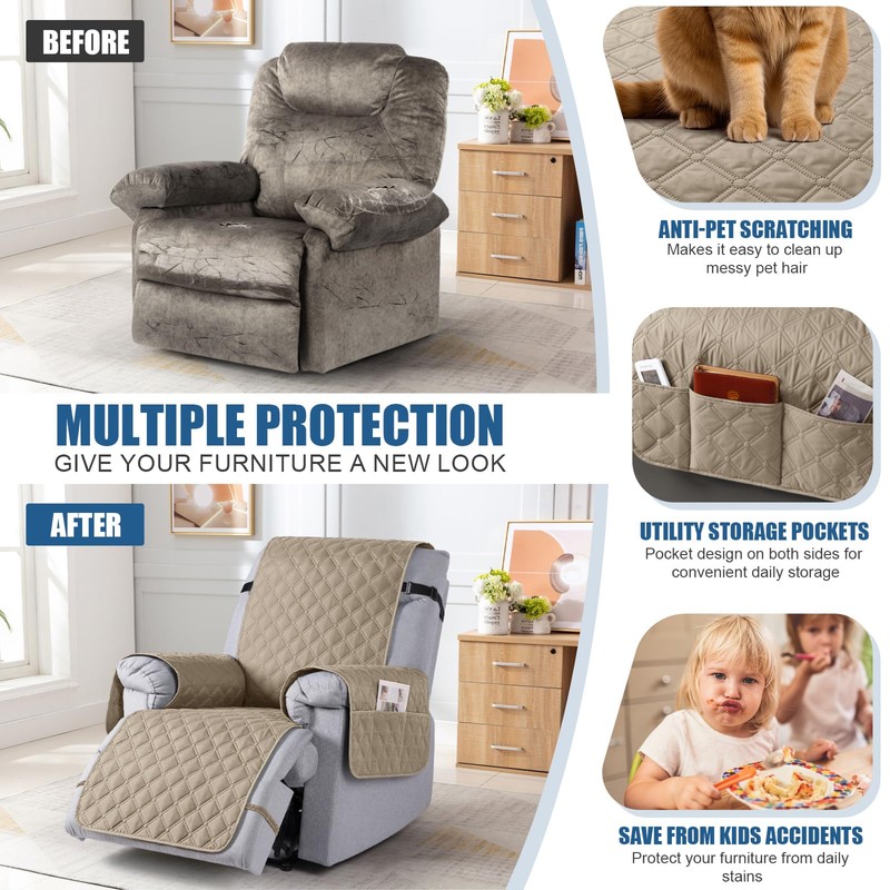 TAOCOCO 100% Waterproof Recliner Covers, Recliner Sofa Covers with Leg
