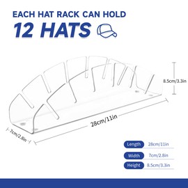 AmaCielo 2Pcs Hat Organizer for Baseball Caps, No Install Acrylic Hat Display Stand, Hat Racks Storage for 14 Baseball Caps，Clear Cap Storage Holder for Bedroom, Closet, Dresser, Office