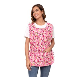Nanxson Women Cobbler Apron with 2 Patch Pockets Cotton printed Smock with Side Ties for Work Chef kitchen CF3187 Pinkflower XL