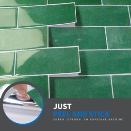 Artemuro 10-Sheets Peacock Green Subway Tiles Peel and Stick Backsplash Tile- 3D Self Adhesive Peel and Stick Backsplash for Kitchen, Bathroom - 12"x12" Sticky Mosaic Wall Tiles