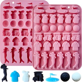 2PCS Golf Ball Chocolate Mold 32 Cavities Golf Ball Sports Silicone Candy Molds Golf Bags Shirts Golfer Shapes Ice Cube Molds Golf Mould for Chocolate Candy Fondant Jello Sugar Baking Cupcake Decor