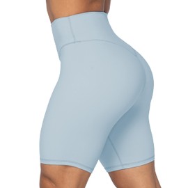 Sunzel - Pantalones cortos de motociclista para mujer en cintura alta con control de abdomen sin costura frontal, Azul/claro, M