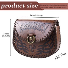 LEKEFETO Medieval Belt Bag, Vintage Faux Leather Bag with Embossed, Portable Medieval Bag, for LARP Ren Faire, for Men and Women - Brown, brown