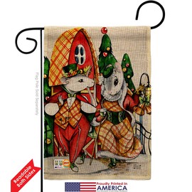 Angeleno Heritage Holiday Mouses Burlap Garden Flag Pack Winter Christmas Santa Marry Xmas Present Reindeer Season Wintertime Snow Applique House Banner Small Yard Gift Double-Sided, Made in USA