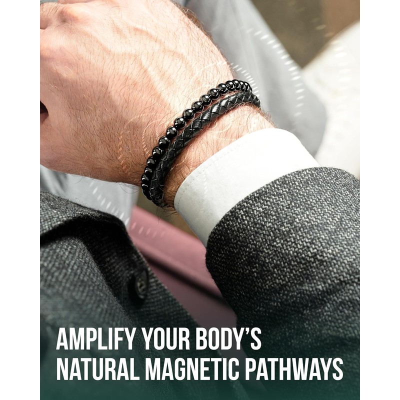 MagnetRX® Hematite & Leather Magnetic Bracelet - MAX Strength Natural