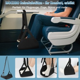MOCOBO Flugzeug Fußstütze mit Bambusbrett – Verstellbare Reise Fußhängematte mit Unterstützung, Kompakt & Tragbar, Ideal für Flugzeug, Zug, Bus, Büro
