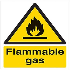 vsafety Schilder 69008 an-s "entzündliches Gas" Achtung Fire und schwer entflammbar Schild, selbstklebend, Hochformat, 150 mm x 200 mm x 200 mm, schwarz/gelb
