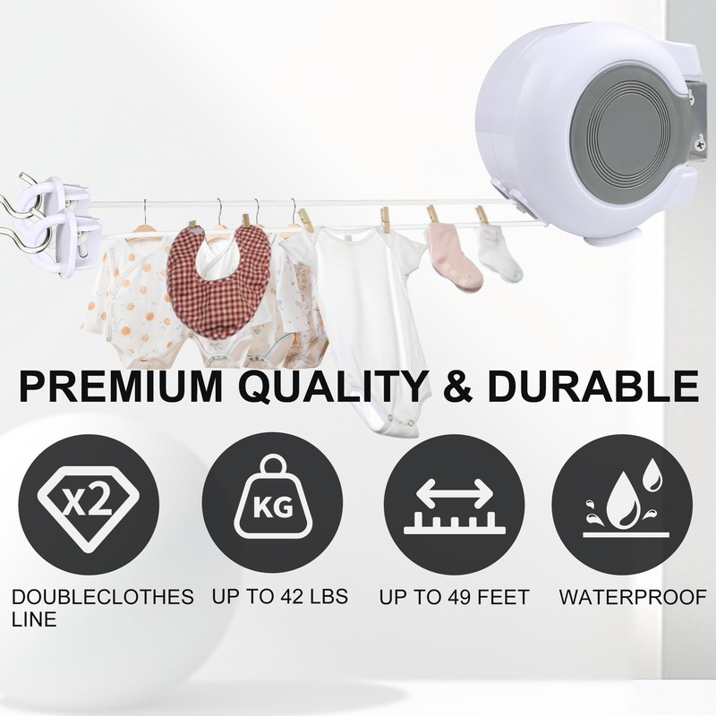 Outdoor Retractable Double-Layer Clothes Drying line - Heavy-Duty PVC Coated