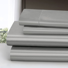 Homiest - Juego de sábanas de satén de Bolsillo Profundo y Sedoso 100% poliéster, Juego de sábanas Lisas, Antiarrugas, hipoalergénico y sábana Bajera Ajustable, Gris Claro, Individual, 1