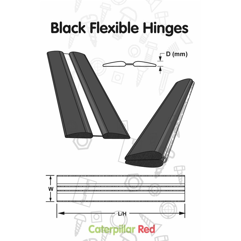 3 x 300 mm black flex hinges with low profile,
