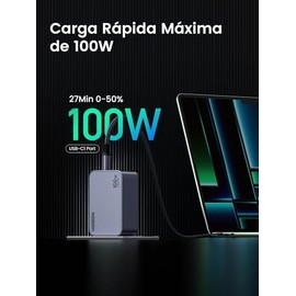UGREEN Nexode Pro 100W Cargador Tipo C, PPS GAN de Pared 3 Puertos 2C1A