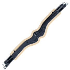 Exion Anatomic Overlay Girth for Horse Designer Stitch, Sheep Skin Linning | Elite Leather Girth, Black (Navy/White Elastic), 120 CM (Sheep Skin Padding)
