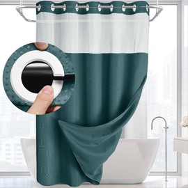 No Hook Shower Curtain with Snap in Liner Set Less Time Light Gray Waffle Shower Curtain for Bathroom Eye Door - Color: Seaweed Green, Size: 75"L x 72"W