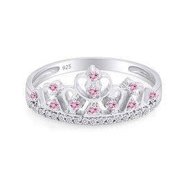 Round Cut Simulated Multi Stone Aurora Princess Style Engagement Wedding Crown Ring in 14k White Gold Over Sterling Silver with Ring Size 7.5