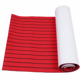 Boat Decking Self-Adhesive Non-Skid Mat EVA Foam Decking Sheet EVA Boat Flooring Mat Boat Carpet Boat Flooring Eva Foam Decking Sheet for Motorboat Swim Platform (Red with Black Lines, 94.5*35.4in)