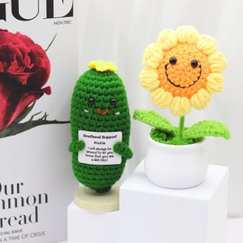 3Pcs Knitting Wool Potato Positive Card Dolls Sunflower Pot Funny Gifts Set,Creative Funny Crochet Toys with Encouragement Card,Birthday Gifts For Women,Mom,Girlfriend,Party Decoration (Cucumber）