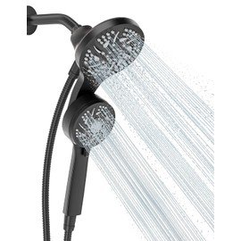 Cobbe High Pressure 3-Way Shower Head Combo, Hand Held Shower & Rain Shower Separately or Together, Dual 2 in 1 Showerhead with Stainless Steel Hose - Black