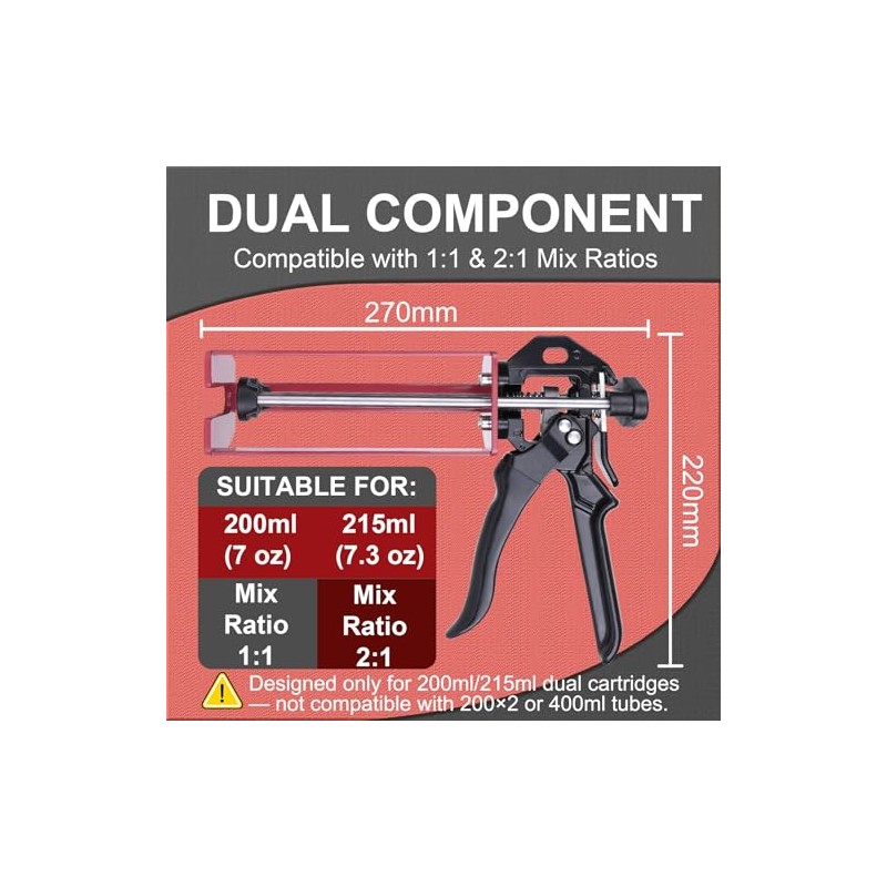 Epoxy Gun Dual Component 200ml – Manual 1:1 & 2:1
