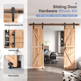 EaseLife 8 FT Double Sliding Barn Door Track and Handle Hardware Kit,Straight Pulley,Slide Smoothly Quietly,Easy Install (8FT Track Kit for 20"~24" Wide Double Door)