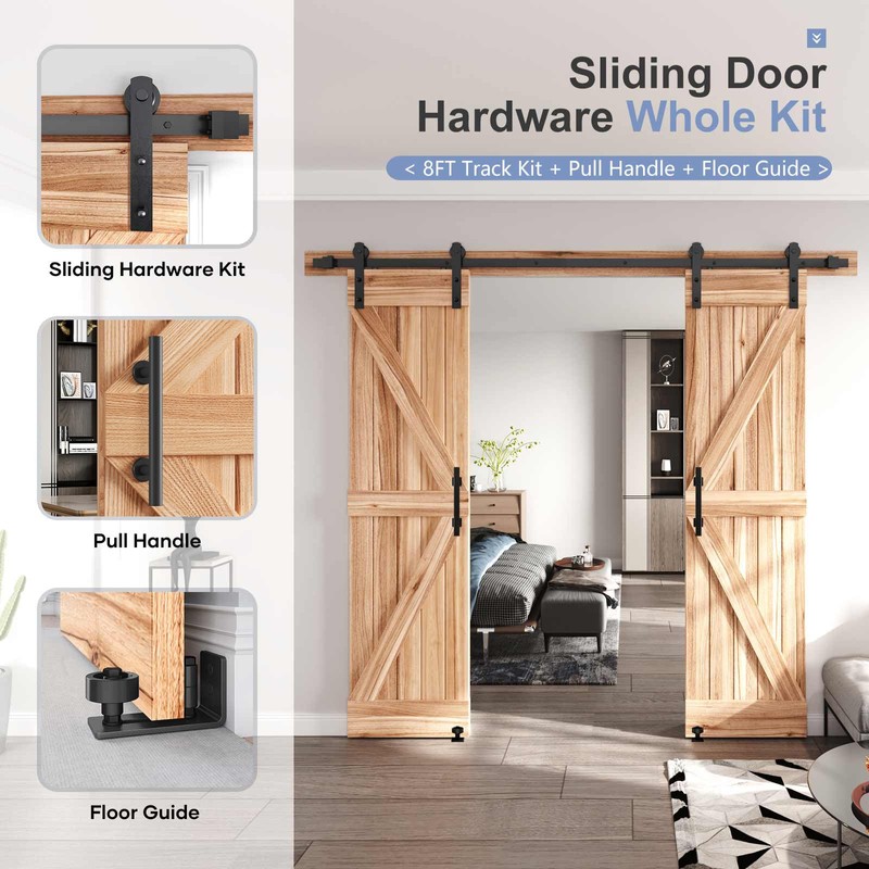 EaseLife 8 FT Double Sliding Barn Door Track and Handle