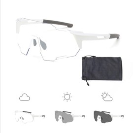 SSKHE Cycling Glasses, Self-Tinting Sunglasses with Case, UV-Dependent Color Change, UV400 Protection Ski Goggles Outdoor Bicycle Motorbike Driving Fishing Hiking(White/Gray)