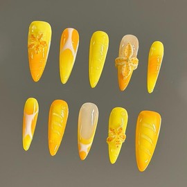 NailVesta DreamWear Collection – 100% Handcrafted 3D Press-On Nails | Reusable, Long-Lasting, Salon-Quality:_Floral Lemonade_M