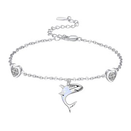 PRAYMOS Shark Bracelet Sterling Silver Bracelets for Women Ocean Bracelets Shark Jewelry Shark Gifts for Shark Lovers