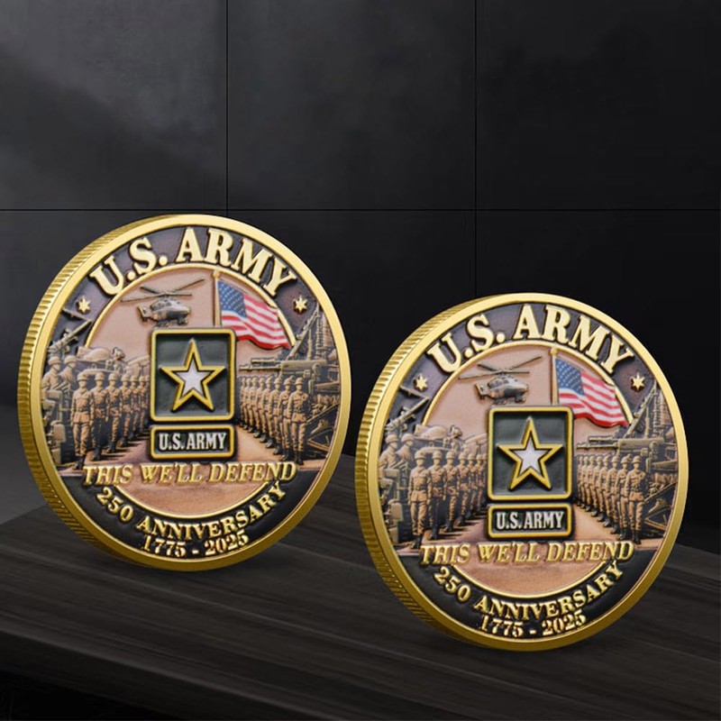 U.S. Army 250th Anniversary Commemorative Gold-Plated Challenge Coin, Double-Sided High