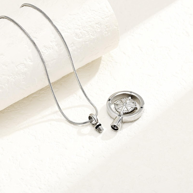 Compass Urn Necklace for Ashes Stainless Steel Cremation Jewelry Memorial