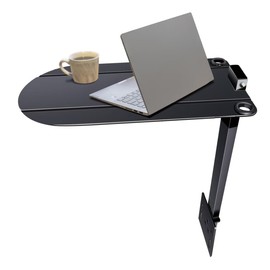 16.8" Metal Platform Bed Frame Folding Table,Bedside Clip-On Nightstand for Small Spaces, Shelf for Storing Issues That Water/Books/Tablets（Matte Black）