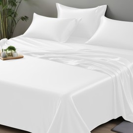LINENWALAS Bettlaken aus 100 % natürlichem Bambus, weichste, kühle Bettwäsche, perfekt für die Hautpflege (Doppelbett, weiß)